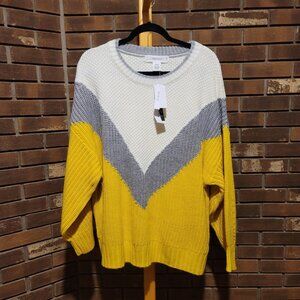 Workshop Republic Yellow Grey Chevron Colorblock Textured Knit Sweater NWT 2X